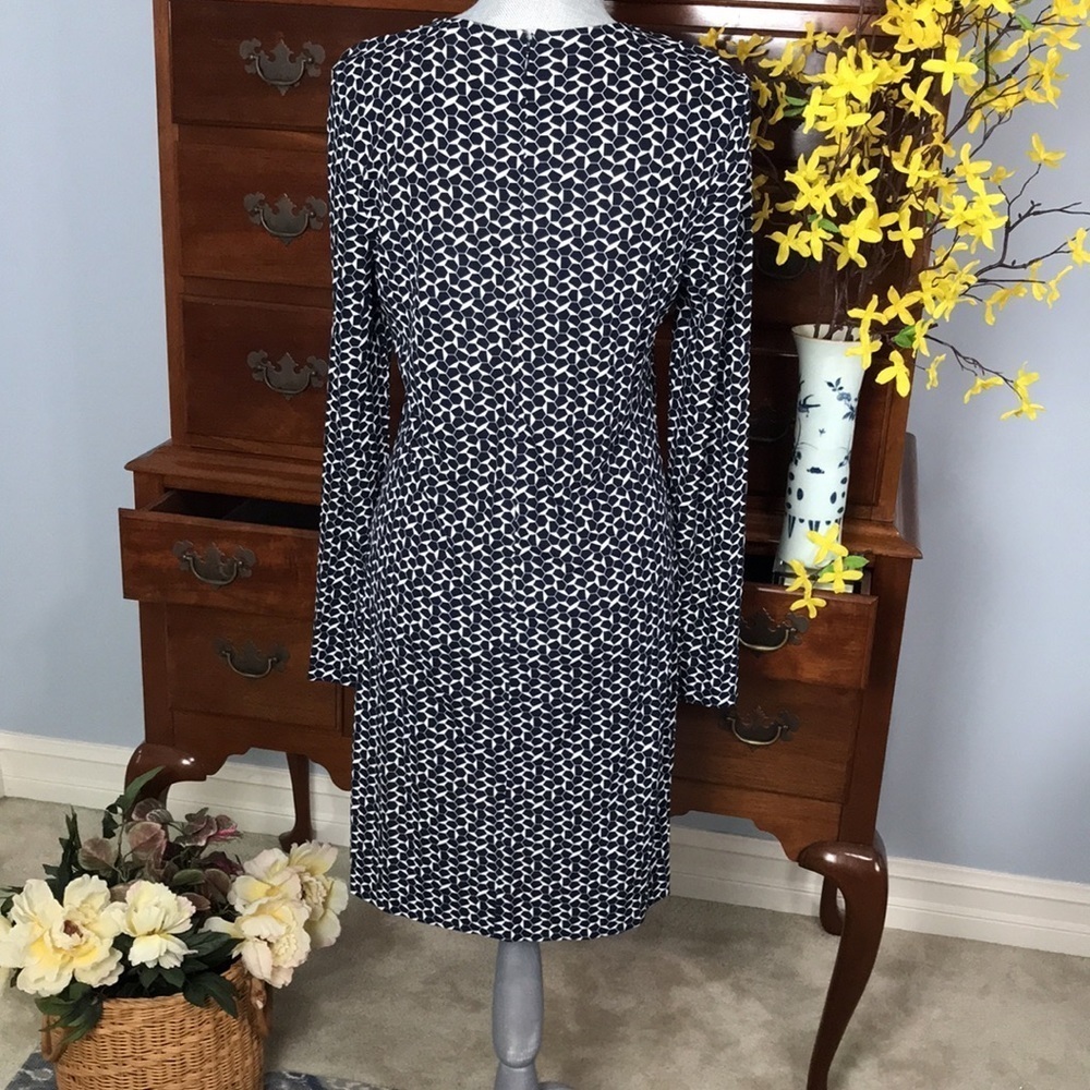 Tory Burch Geometric Long Sleeve Navy Sheath Dress Size Medium - Picture 4 of 13
